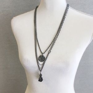 Anthropologie Layered Silver Long Pendant Necklace